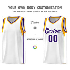 Custom White Purple-Aqua Sleeve Color Blocking Classic Sets Sports Uniform Basketball Jersey