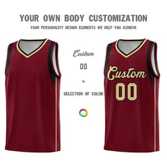 Custom Crimson Khaki Black Sleeve Color Blocking Classic Sets Sports Uniform Basketball Jersey