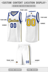 Custom White Royal-Gold Sleeve Color Blocking Classic Sets Sports Uniform Basketball Jersey