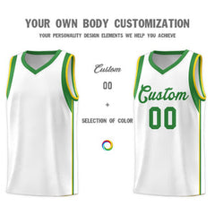 Custom White Kelly Green Sleeve Color Blocking Classic Sets Sports Uniform Basketball Jersey