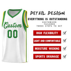 Custom White Kelly Green Sleeve Color Blocking Classic Sets Sports Uniform Basketball Jersey