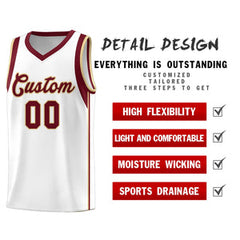 Custom White Crimson-Khaki Sleeve Color Blocking Classic Sets Sports Uniform Basketball Jersey