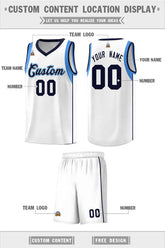 Custom White Navy-Powder Blue Sleeve Color Blocking Classic Sets Sports Uniform Basketball Jersey