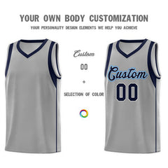 Custom Gray Navy-White Sleeve Color Blocking Classic Sets Sports Uniform Basketball Jersey