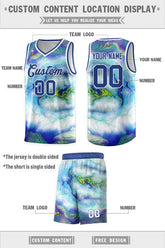 Custom Royal White Pattern Tie Dye Sports Uniform Basketball Jersey