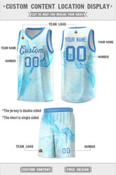 Custom Powder Blue White Pattern Tie Dye Sports Uniform Basketball Jersey