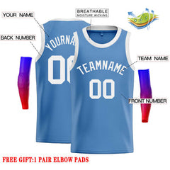 Custom Light Blue White Classic Tops Casual Basketball Jersey