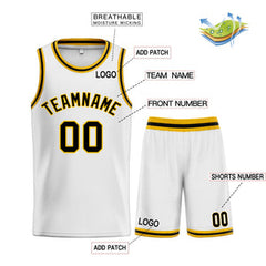 Custom White Black-Yellow Classic Sets Curved Basketball Jersey