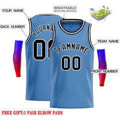 Custom Light Blue Black-White Classic Tops Casual Basketball Jersey
