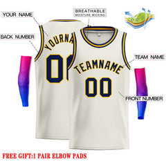 Custom Cream Navy-Yellow Classic Tops Casual Basketball Jersey