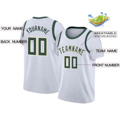 Custom White Hunter Green-Cream Classic Tops Casual Fake Sleeve Basketball Jersey