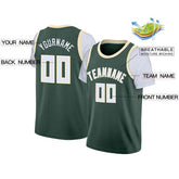 Custom Hunter Green White-Cream Classic Tops Casual Fake Sleeve Basketball Jersey
