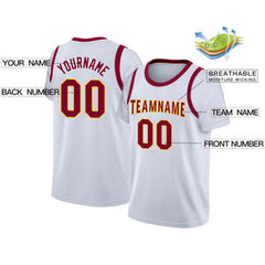 Custom White Maroon-Yellow Classic Tops Casual Fake Sleeve Basketball Jersey