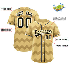 Custom Khaki Black-White Personalized Ripple Design Authentic Baseball Jersey