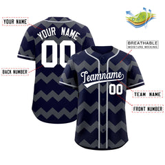 Custom Navy Gray-White Personalized Ripple Design Authentic Baseball Jersey