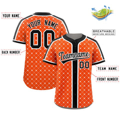 Custom Orange Black-White Personalized Plaid Design Authentic Baseball Jersey