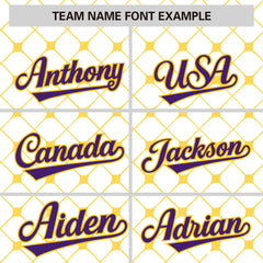 Custom White Purple-Gold Personalized Plaid Design Authentic Baseball Jersey