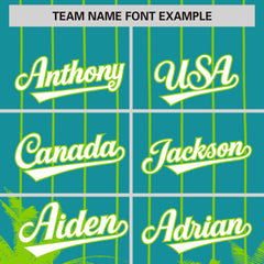 Custom Aqua Neon Green Pinstripe Coconut Tree Pattern Authentic Baseball Jersey