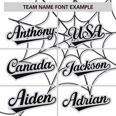 Custom White Black Spider Web Pattern Raglan Sleeves Authentic Baseball Jersey