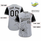 Custom Gray Black Spider Web Pattern Raglan Sleeves Authentic Baseball Jersey