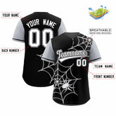 Custom Black Gray Spider Web Pattern Raglan Sleeves Authentic Baseball Jersey