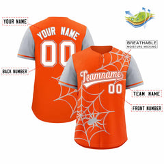 Custom Orange Gray Spider Web Pattern Raglan Sleeves Authentic Baseball Jersey