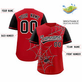 Custom Red Black Spider Web Pattern Raglan Sleeves Authentic Baseball Jersey