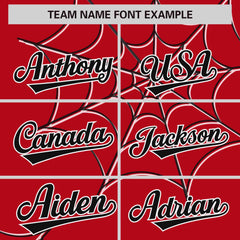 Custom Red Black Spider Web Pattern Raglan Sleeves Authentic Baseball Jersey