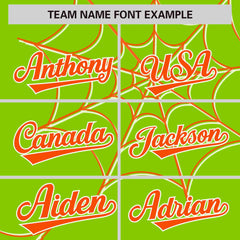 Custom Neon Green Orange Spider Web Pattern Raglan Sleeves Authentic Baseball Jersey