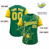 Custom Kelly Green Gold Spider Web Pattern Raglan Sleeves Authentic Baseball Jersey