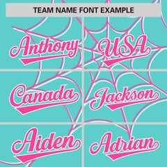 Custom Bright Green Pink Spider Web Pattern Raglan Sleeves Authentic Baseball Jersey