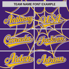 Custom Purple Gold Spider Web Pattern Raglan Sleeves Authentic Baseball Jersey