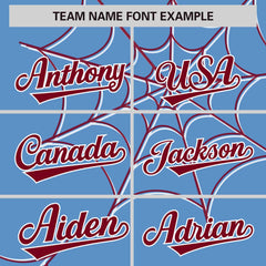 Custom Light Blue Crimson Spider Web Pattern Raglan Sleeves Authentic Baseball Jersey