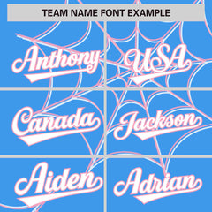 Custom Powder Blue Light Pink Spider Web Pattern Raglan Sleeves Authentic Baseball Jersey