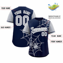 Custom Navy Gray Spider Web Pattern Raglan Sleeves Authentic Baseball Jersey