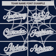 Custom Navy Gray Spider Web Pattern Raglan Sleeves Authentic Baseball Jersey