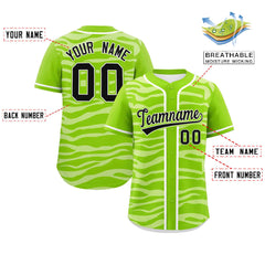 Custom Neon Green White Zebra Stripes Graffiti Pattern Authentic Baseball Jersey