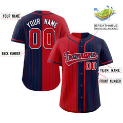 Custom Red Navy Two Tone Striped Fashion Authentic Baseball Jersey