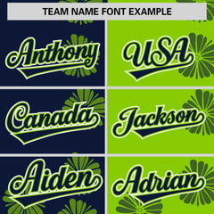 Custom Navy Neon Green Split Fashion Flower Graffiti Pattern Authentic Baseball Jersey
