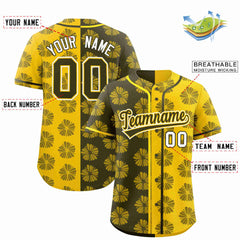 Custom Olive Gold Split Fashion Flower Graffiti Pattern Authentic Baseball Jersey