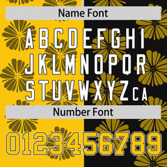 Custom Gold Black Split Fashion Flower Graffiti Pattern Authentic Baseball Jersey