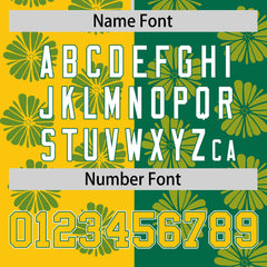 Custom Gold Kelly Green Split Fashion Flower Graffiti Pattern Authentic Baseball Jersey