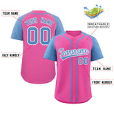 Custom Pink Light Blue-White Stripe Fashion Raglan Sleeves Authentic Baseball Jersey