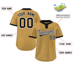 Custom Old Gold Black Stripe Fashion Authentic Two-Button Baseball Jersey
