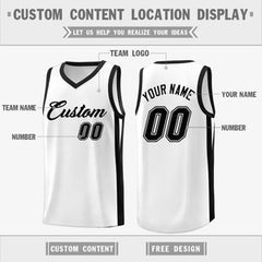 Custom White Black Classic Tops Basketball Jersey