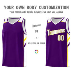 Custom Purple White-Yellow Classic Sets Sports Uniform Basketball Jersey