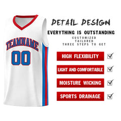 Custom White Blue-Red Classic Tops Mesh Sport Basketball Jersey