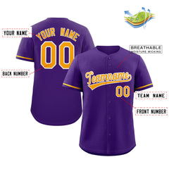 Custom Purple Yellow-White Classic Style Authentic Baseball Jersey
