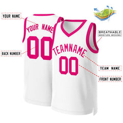 Custom White Pink Classic Tops Basketball Jersey