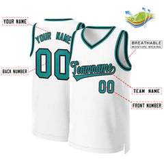 Custom White Teal-Black Classic Tops Basketball Jersey
